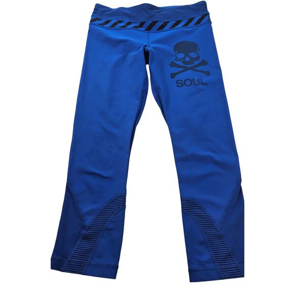 Lululemon X Soul Cycle Blue Capri Leggings Size 6 Skull Design - Picture 1 of 8